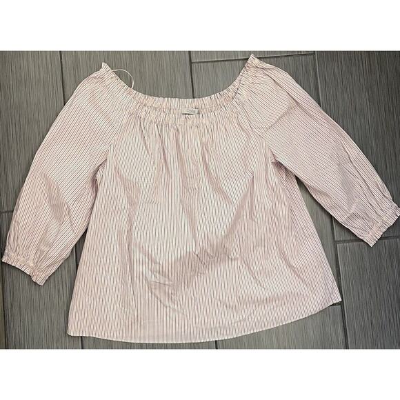 Womens Dalia Pink Blue Striped Off Shoulder Top Size Large NWT Blouse - Picture 1 of 7